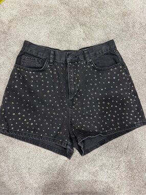BDG Black Denim Shorts with Gold Eyelet Details MOM